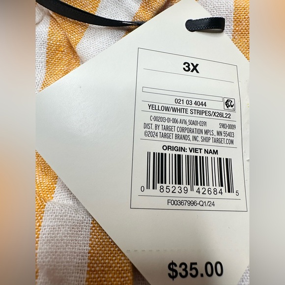 Ava & Viv Women's Short Sleeve Tie Front Midi Shirtdress Yellow White Striped 3X - Picture 8 of 9